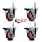 Service Caster 4'' Red Poly Wheel Swivel 7/8'' Square Stem Caster Set with Brake, 4PK SCC-SQ20S414-PPUB-RED-PLB-78-4 - alternate 2